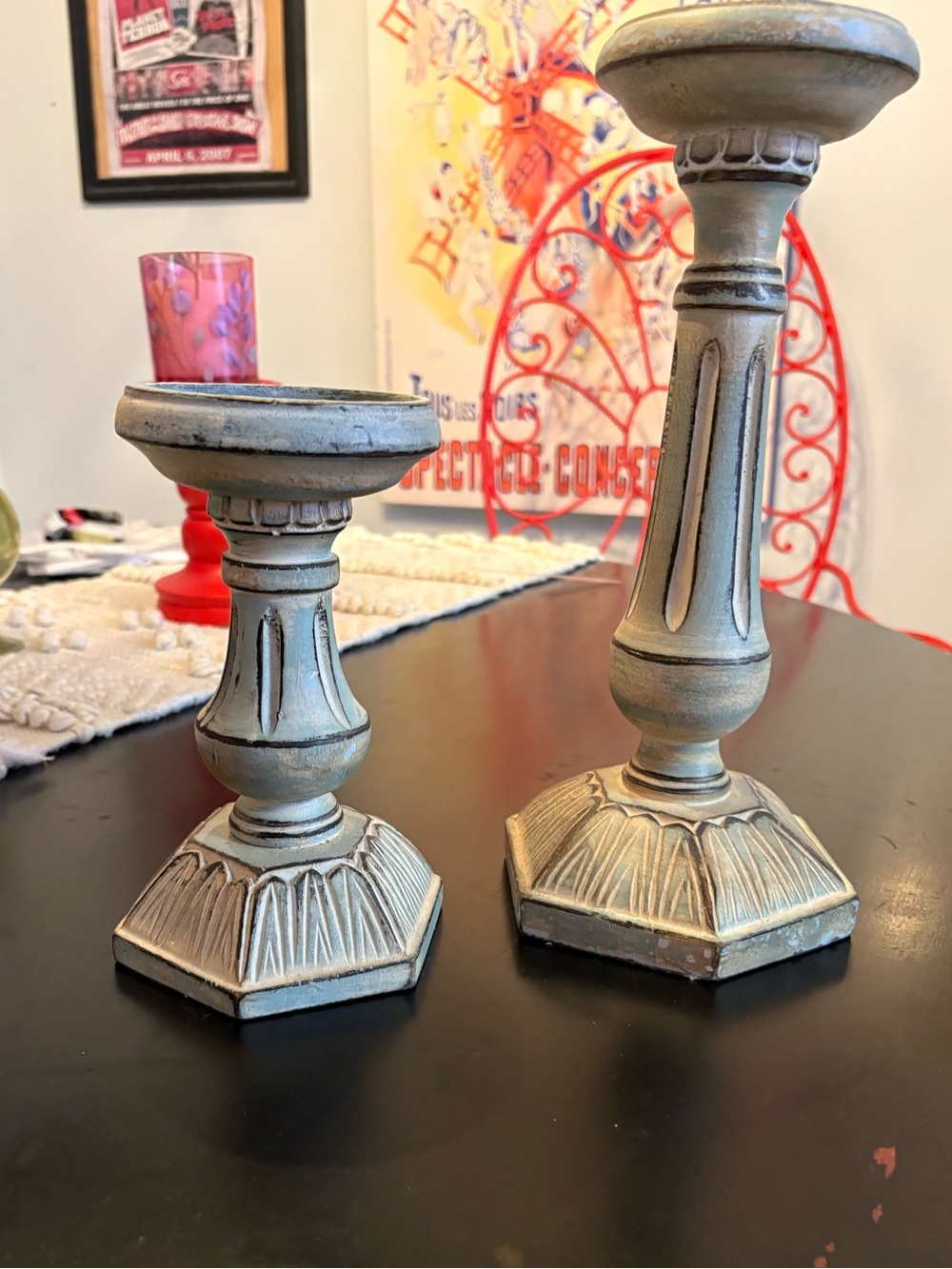 Pier 1 Distressed Cream Decorative Candle Holders - Pair